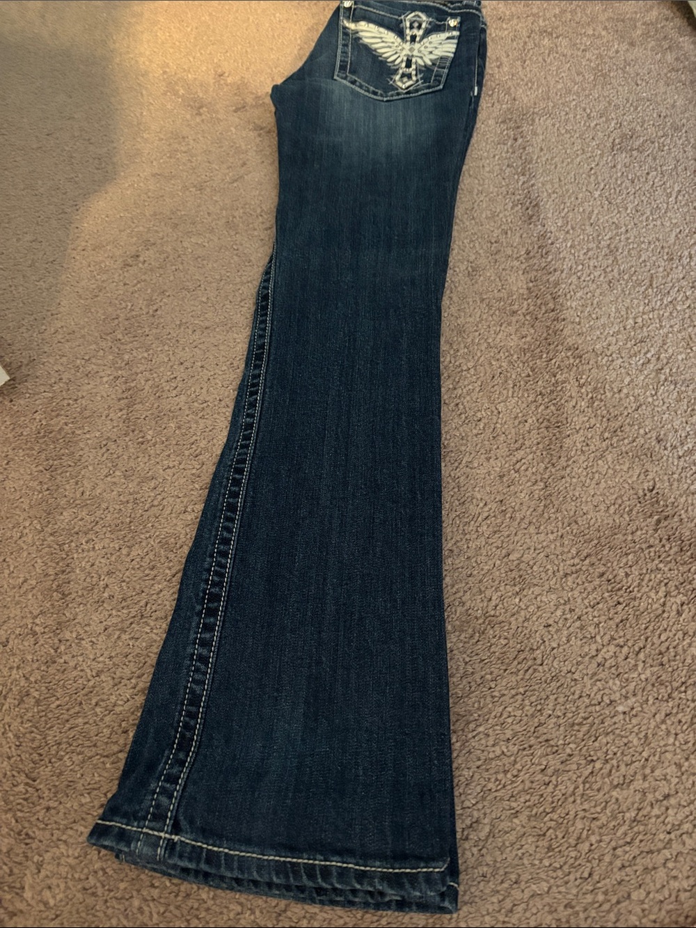 Miss Me Dark Denim Bootcut Jeans with Decorative Silver Buttons - Picture 6 of 11